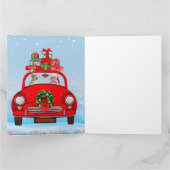 Carte Goldendoodle dans une voiture avec le Père Noël  (Intérieur)