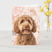 Carte Goldendoodle Dog Peach Hydrangea Thinking of You (Fleur jaune)