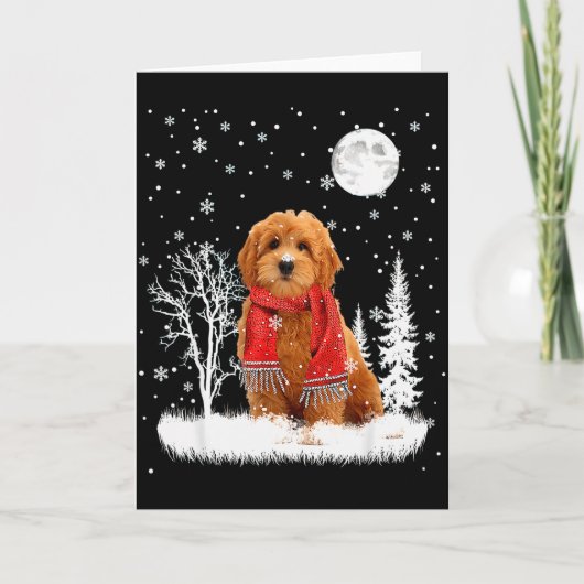 Carte Goldendoodle Under Moonlight Snow Christmas Pajama (Devant)