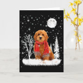 Carte Goldendoodle Under Moonlight Snow Christmas Pajama (Fleur jaune)