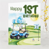 Carte Golf 1er anniversaire golfeur d'un an (Fleur jaune)