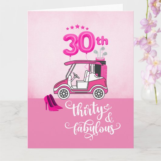 Carte Golf 30e anniversaire pour femme golfer thème rose (Orchidée)