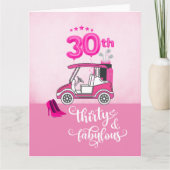 Carte Golf 30e anniversaire pour femme golfer thème rose (Devant)