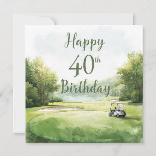Carte Golf 40e anniversaire avec chariot de golf sur le