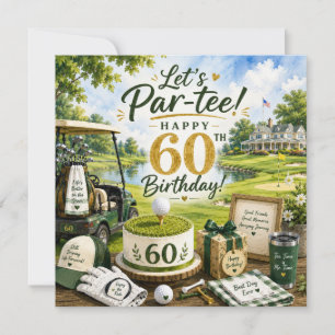 Carte Golf 60e anniversaire avec voiturette de golf sur