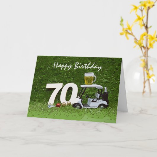 Carte Golf 70e fête d'anniversaire avec de la bière en c (Fleur jaune)