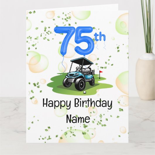 Carte Golf 75e anniversaire pour golfeur avec voiturette (Devant)
