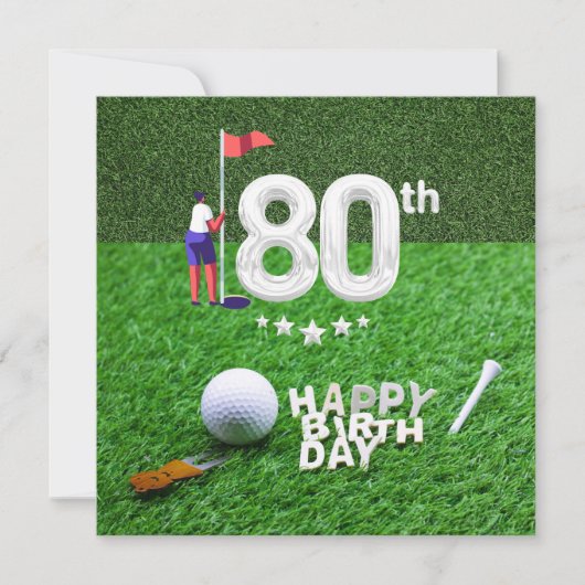 Carte Golf 80e anniversaire avec balle de golf pour golf (Devant)