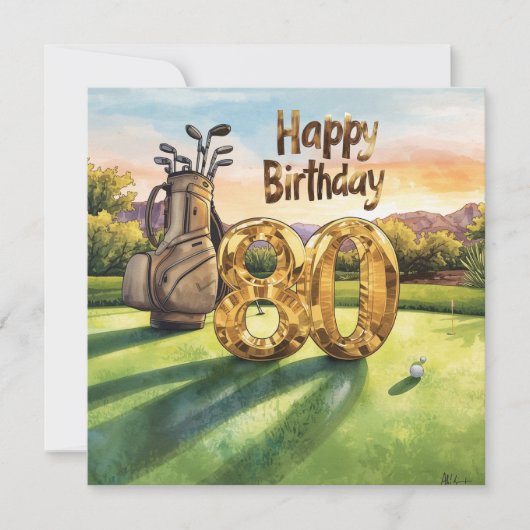 Carte Golf 80th Birthday with golf ball for golfer (Devant)