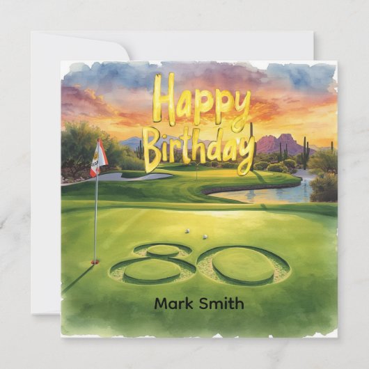 Carte Golf 80th Birthday with golf ball for golfer (Devant)