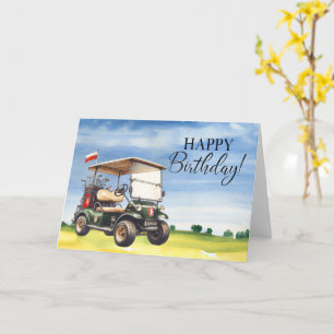 Carte Golf Anniversaire à Golfer avec voiturette de golf