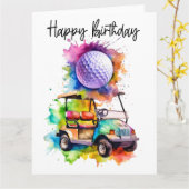 Carte Golf Anniversaire avec voiturette (Fleur jaune)