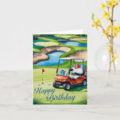 Carte Golf Anniversaire avec voiturette de golf (Fleur jaune)