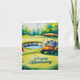 Carte Golf Anniversaire avec voiturette de golf