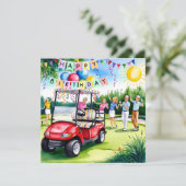 Carte Golf Anniversaire Thème avec voiturette de golf et (Debout devant)