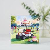 Carte Golf Anniversaire Thème avec voiturette de golf et (Debout devant)