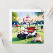 Carte Golf Anniversaire Thème avec voiturette de golf et (Devant/Arrière en situation)