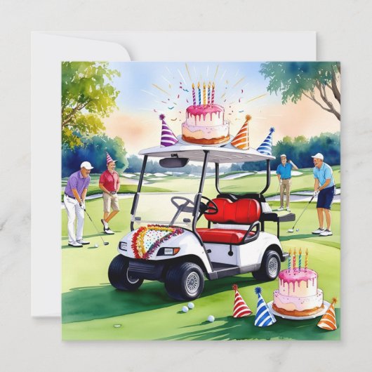 Carte Golf Anniversaire Thème avec voiturette de golf et (Devant)