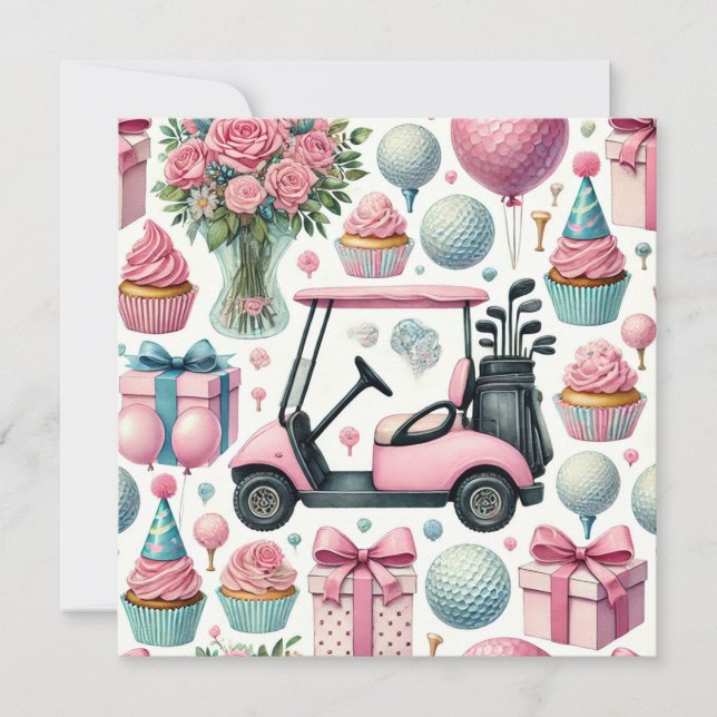 Carte Golf Anniversaire thème pour Lady Girl Pink Lover (Devant)