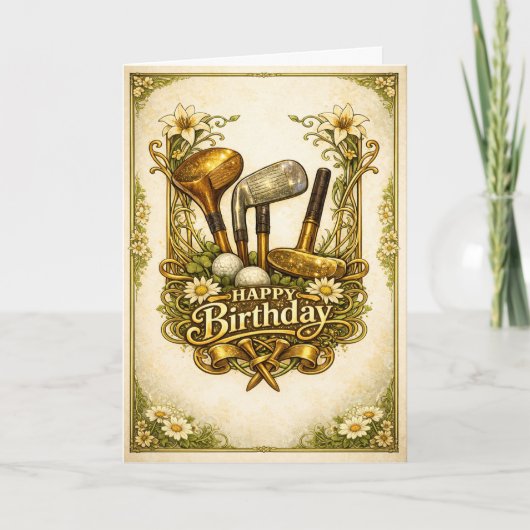 Carte Golf Antique Anniversaire Doré (Devant)