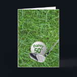 Carte Golf Ball In Grass 50th Birthday Card<br><div class="desc">Boule de golf sur gazon vert avec club de golf pour 50ème anniversaire.</div>