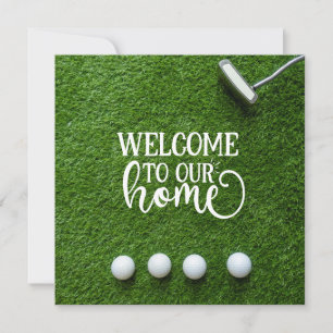 Carte Golf Bienvenue à notre maison golfeur sur herbe ve