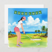 Carte Golf "Bonne chance sur le terrain, Lady Golfer!" (Devant / Derrière)