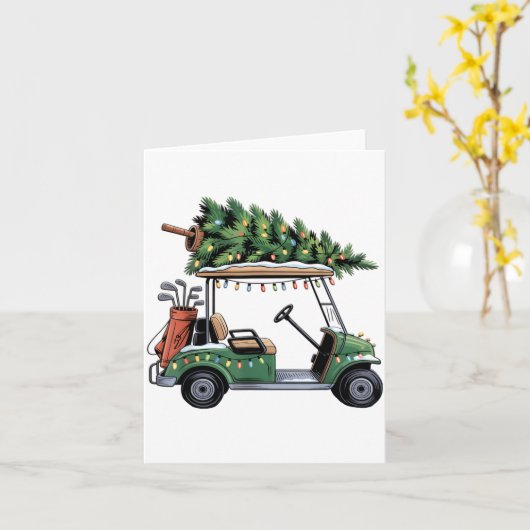 Carte Golf Cart Christmas Tree Lights Golfing Golfer Fun (Fleur jaune)