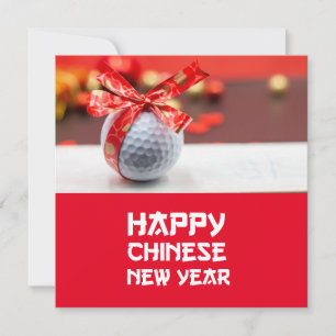 Carte Golf Chines Nouvel An avec balle et rouge chance