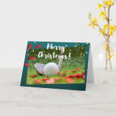 Carte Golf fer et balle est en vert Noël (Fleur jaune)