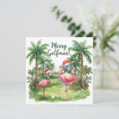 Carte Golf Floride Joyeux Noël avec Père Noël Flamant ro (Debout devant)