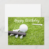 Carte Golf heureux anniversaire avec balle de golf et te (Devant / Derrière)