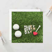 Carte Golf heureux anniversaire avec balle de golf et te (Devant/Arrière en situation)