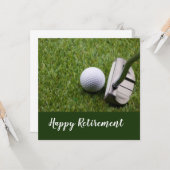 Carte Golf heureux retraite avec balle de golf et putter (Devant/Arrière en situation)