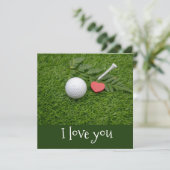 Carte Golf Je t'aime avec balle de golf et coeur rouge (Debout devant)