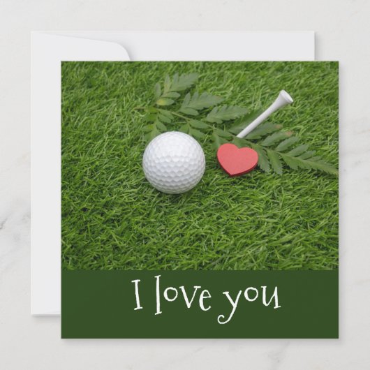 Carte Golf Je t'aime avec balle de golf et coeur rouge (Devant)