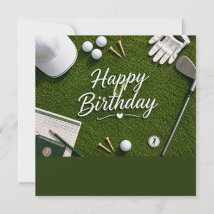 Carte Golf Joyeux anniversaire au golfeur sur gazon ver