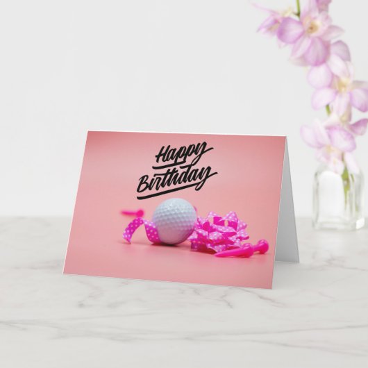 Carte Golf Joyeux Anniversaire avec balle de golf et rub (Orchidée)