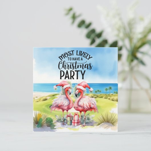 Carte Golf Joyeux Noël avec Flamant rose Père Noël (Debout devant)