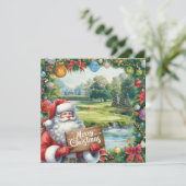 Carte Golf Joyeux Noël avec le Père Noël (Debout devant)