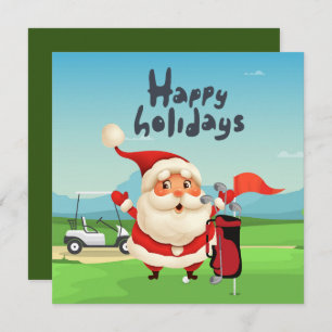 Carte Golf Joyeux Noël avec le Père Noël à drapeau