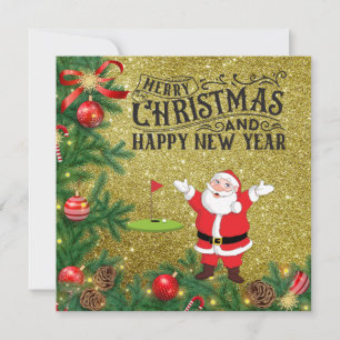 Carte Golf Joyeux Noël avec le Père Noël au drapeau