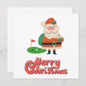 Carte Golf Joyeux Noël avec Père Noël au golf (Devant / Derrière)