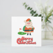 Carte Golf Joyeux Noël avec Père Noël au golf (Debout devant)