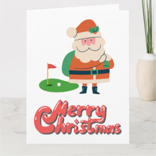 Carte Golf Joyeux Noël avec Père Noël au golf