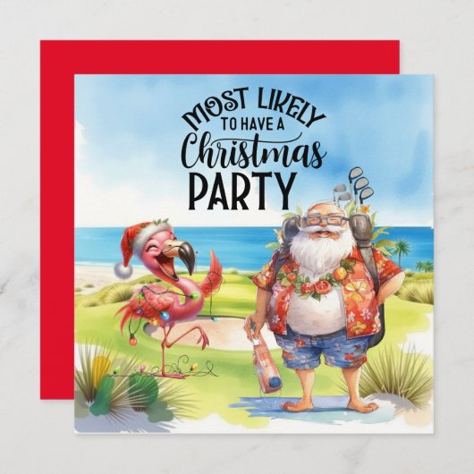 Carte Golf Joyeux Noël avec Père Noël et flamants (Devant / Derrière)