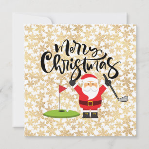 Carte Golf Joyeux Noël avec Père Noël jouant au golf