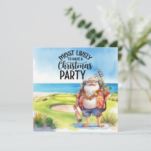 Carte Golf Joyeux Noël avec Père Noël jouant au golf (Debout devant)