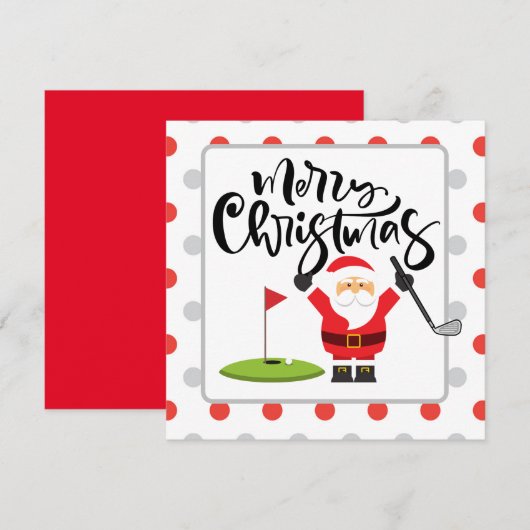 Carte Golf Joyeux Noël avec Père Noël jouant au golf (Devant / Derrière)