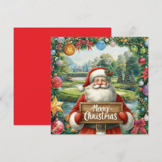 Carte Golf Joyeux Noël avec Père Noël jouant au golf (Devant / Derrière)